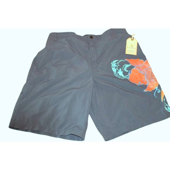 Caribbean Swimwear Men Bathing Suit Large Dark Blue Colorful Anime Koi Print NWT - Picture 1 of 9